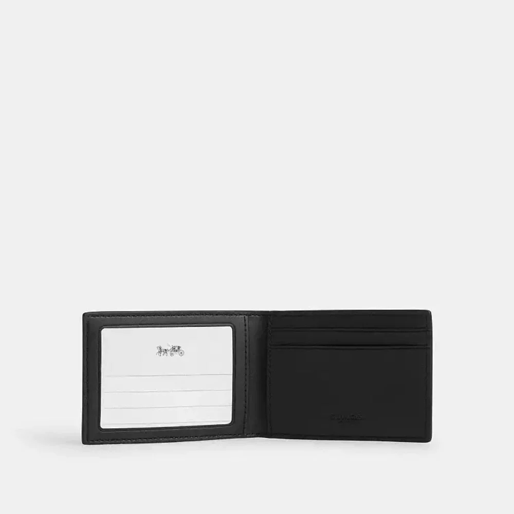 Coach Compact Billfold Wallet In Signature Canvas charcoal/black